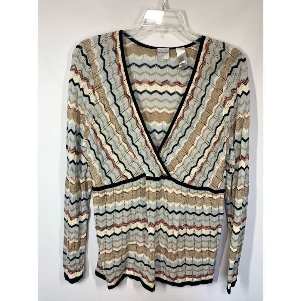 3—Emma James Women's Chevron Crochet Faux Wrap Blouse Multicolor Size 1X